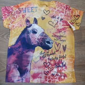 Kentucky Derby T Shirt Positive Messages Graphic All Over Print Horses Sz Medium